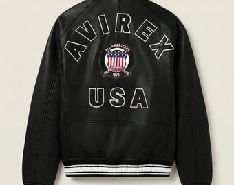 Chaqueta bomber de cuero Avirex USA / Estilo urbano universitario de los 90