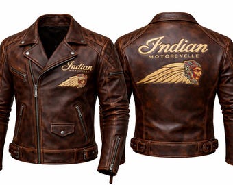 Indian Motorcycle Brown Leather Biker Jacket – Vintage  rider Cafe Racer Style Coat
