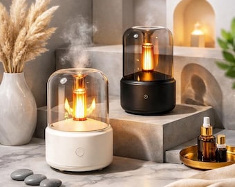 Difusor de aceites esenciales con efecto de llama / Humidificador de aroma con luz LED / Decoración moderna para el hogar / Regalo para el dormitorio