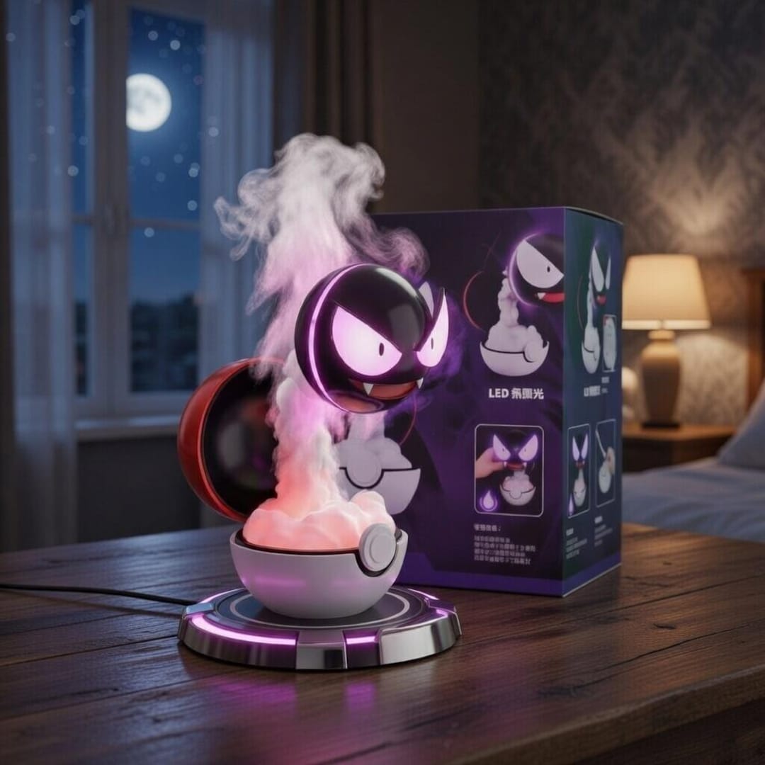 Gastly Pokémon Humidifier Poké Ball Diffuser with LED Lights - Essential Oil Aromatherapy Mist Maker Night Light Gamer Room Decor Gift