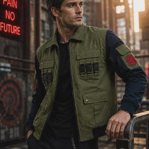 Anime Style Ninja Jonin Cotton Jacket | Green Navy Tactical Streetwear | Hand Made