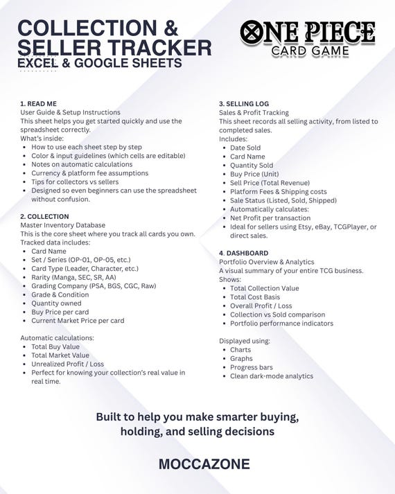 One Piece TCG Collection Tracker - Excel & Google Sheets (digital Download)  - Etsy