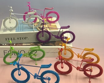 Handmade Wire Bicycle Figurine - Rainbow Colorful Bike Art, Unique Desk Decor, Wire Wrapped Bicycle Sculpture, Mini Bike Ornament