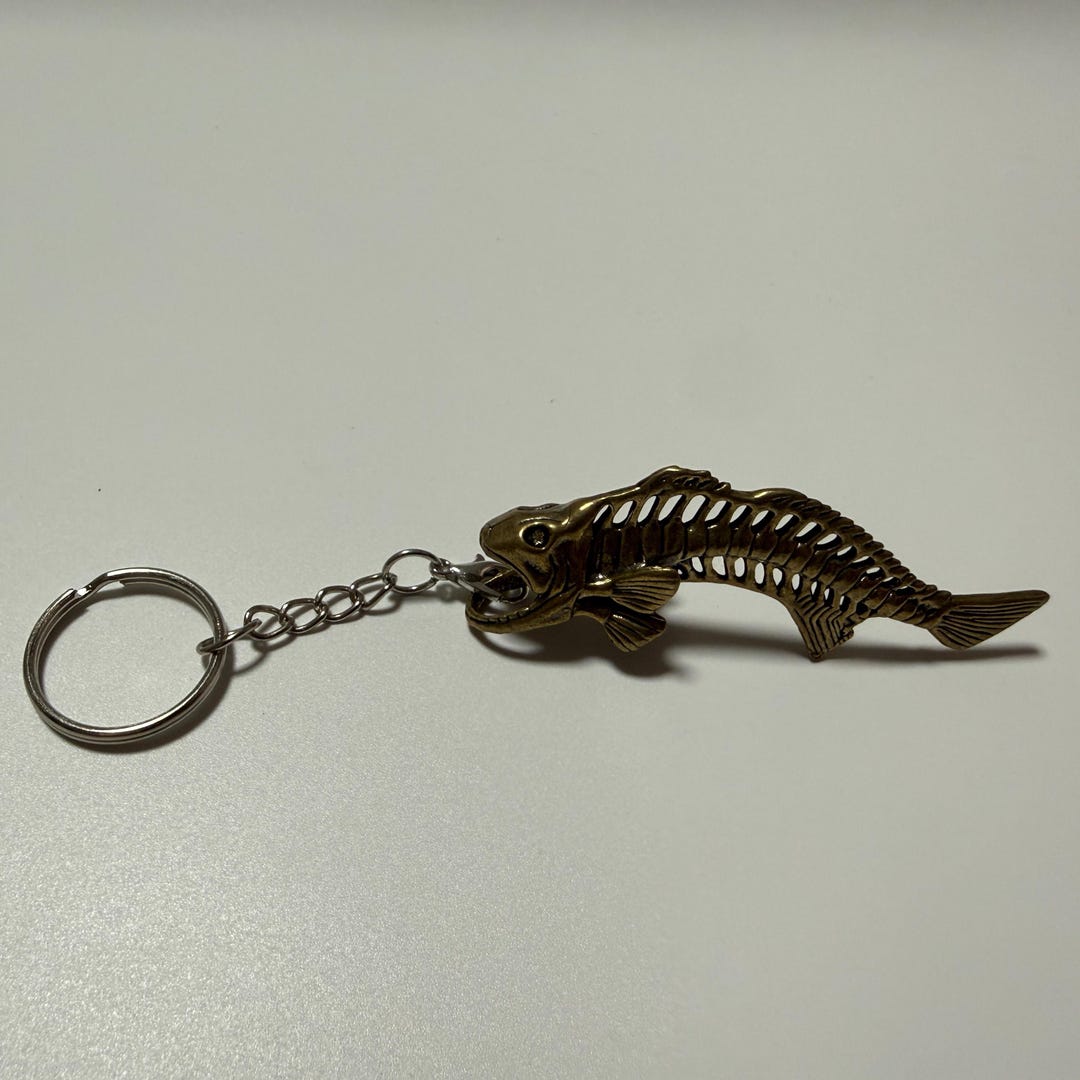 Fish Bone Keychain Brass Dinosaur Fishbone Pendant | Vintage Fishbone Keychain | Gift for ...