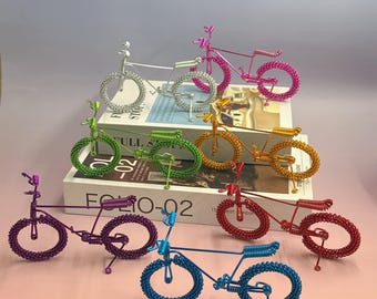 Rainbow Colorful Bike Art, Handmade Wire Bicycle Figurine -  Unique Desk Decor, Wire Wrapped Bicycle Sculpture, Mini Bike Ornament