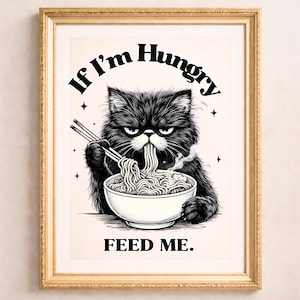 If I’m Hungry Now Feed Me PNG SVG – Funny Grumpy Cat Spaghetti Graphic Tee Design, Sassy Cat Humor Shirt File for DTG Printing