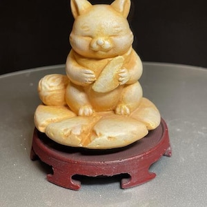Tanuki with Fan Figurine | Japanese Folklore Inspired Art | Netsuke Style | Faux Bone Collectible | Handmade Japanese Decor