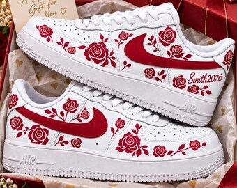 Custom Bridal Sneakers, Personalized Wedding Shoes, Red Rose Bride Shoes, Custom Name Sneakers, Wedding Reception Shoes