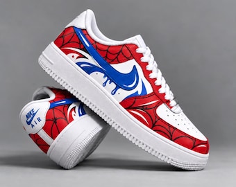 Custom Hand Painted Sneakers, Personalized Red Blue Web Shoes, Birthday Gift for Boyfriend, Gift for Girlfriend, Couple Sneakers