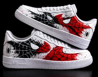 Custom Spider Sneakers, Hand Painted Spider Web Shoes, Superhero Inspired AF1 Style Shoes, Personalized Streetwear Gift for Men Women