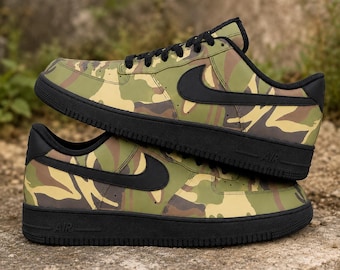 Custom Green Camo Sneakers Camouflage Streetwear Shoes Personalized Army Print Kicks Urban Hip Hop Footwear Gift for Him