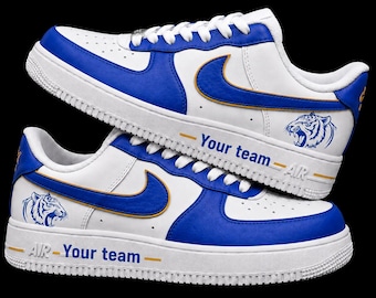 Personalized Blue Tiger Team Sneakers, Custom Mascot Low Top Shoes, Sports Fan Gift, Handcrafted Streetwear Kicks