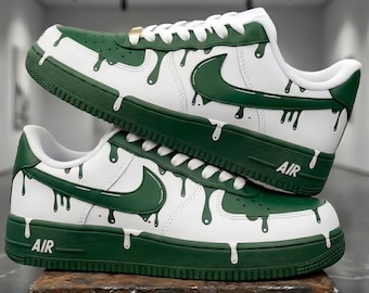 Custom Green Drip AF1 Hand-Painted Melting Slime Sneakers Personalized Gift for Sneakerhead Streetwear Aesthetic Shoes Him Her