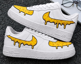 Yellow Drip Custom Sneakers, Hand Painted White Shoes, Personalized Streetwear Shoes, Unique Gift for Her, Custom Shoes for Women Men