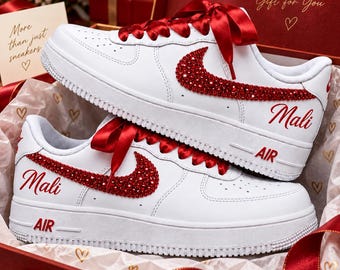 Sweet 16 Gift for Girl, Personalized Rhinestone Sneakers, Custom Name Shoes, Daughter Birthday Gift, Red Crystal Shoes