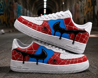 Custom Red Blue Spider Web Sneakers Hand Painted Shoes Personalized Streetwear Gift for Him Teen Boy Birthday Gift