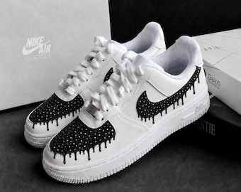 Custom Black Rhinestone Sneakers, Drip Design Shoes, Personalized Streetwear Gift for Son, Boyfriend or Girlfriend, Birthday Gift