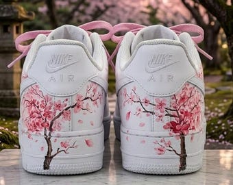 Hand Painted Cherry Blossom AF 1, Custom Floral Sneakers, Personalized Birthday Gift for Her, Aesthetic Streetwear AF1 Custom Shoes