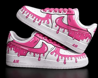 Custom Pink Drip AF1 Shoes, Hand Painted Melting Design Sneakers, Cute Aesthetic AF1, Unique Gift for Her, Custom Sneaker Art