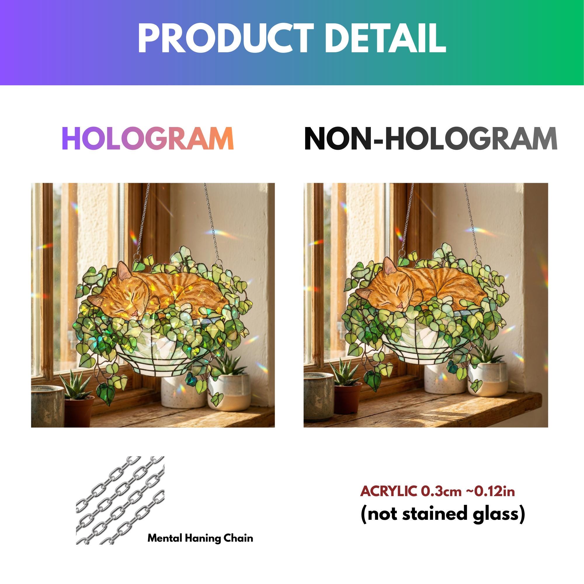 Orange Cat Monstera Suncatcher: Fade Resistant Acrylic Window Hanging ...