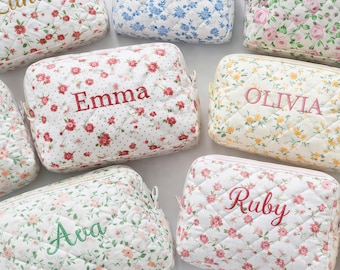Personalized Embroidered Makeup Bag,Custom Makeup Bag,Floral Cosmetic Bag,Travel Makeup Pouch, Women Toiletry Bag,Bridesmaid Gift