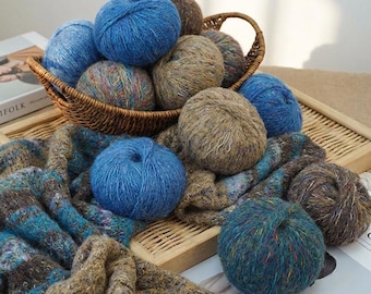 Rainbow Alpaca Mohair Yarn, Soft Hand Knitting Wool, Luxury Scarf & Sweater Yarn, Fluffy Warm Natural Fiber