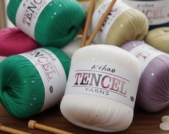 Tencel Sequin Cotton Lace Yarn, Soft Breathable Summer Crochet Thread, Fine Lightweight Baby Yarn for Hats,Tops & Delicate Knitting Projects