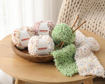 Hand-Mixed Faux Fur Wool Blend Yarn, Colorful Long Pile