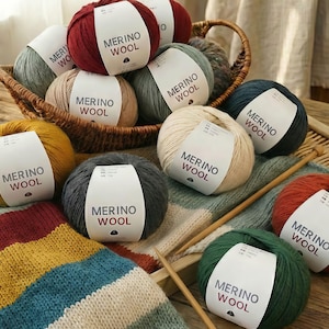 Garen van 100% merinowol | Zacht garen met kamgaren voor breien en haken | Natuurlijke wol voor doe-het-zelftruien, hoeden en vesten