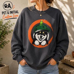 Custom Shiba Inu and Parakeet Sweatshirt, Personalized Initial Pet Icon Crewneck, Custom Dog and Bird Pullover, Gift for Pet Mom
