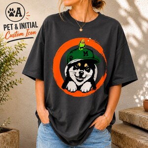 Custom Dog and Bird Shirt, Personalized Initial Pet T-Shirt, Shiba Inu and Parakeet Tee, Retro Custom Pet Icon Shirt, Gift for Pet Mom