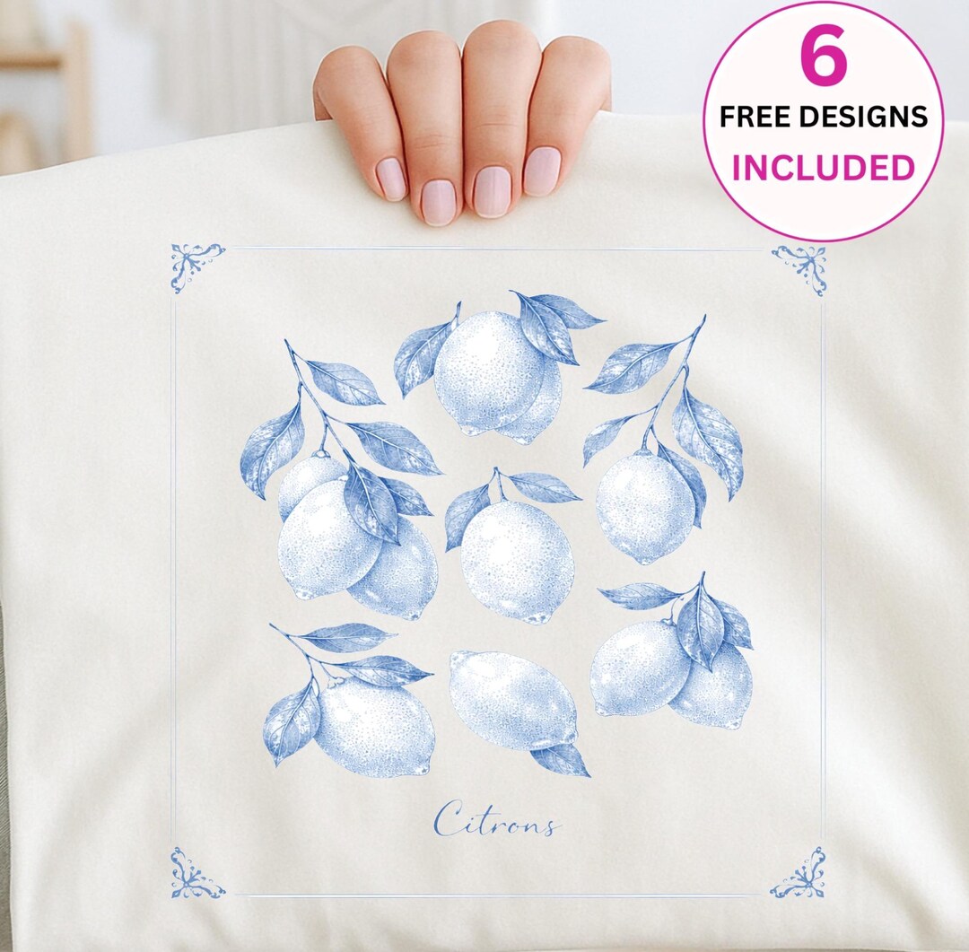 Blue Lemon Toile PNG, Citrons French Wall Art, Vintage Botanical Lemon ...
