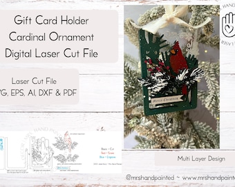 Digital Cut File - Gift Card Holder Cardinal Ornament