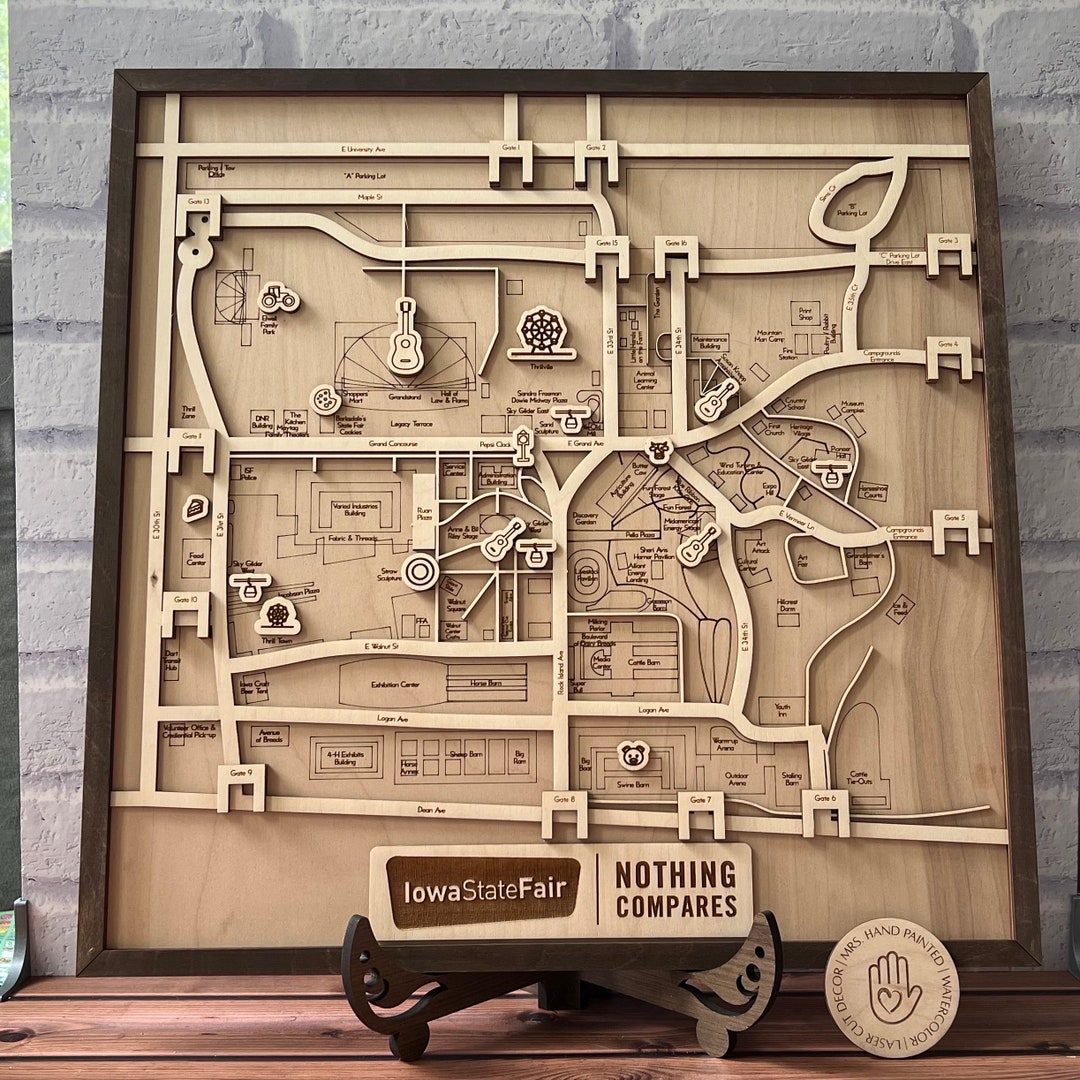 Iowa State Fairgrounds Map Layered Wood Sign - Laser Cut & Engraved - Etsy