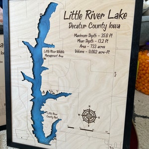 Little River Lake - Laser Cut Engraved Wood Lake Map