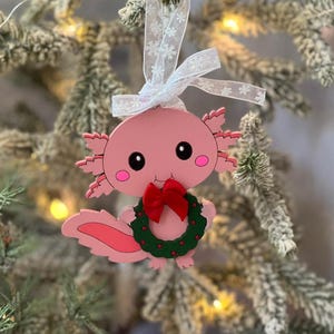 Laser Cut Wood Axolotl Christmas Ornament