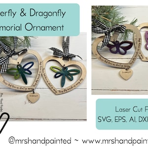 Digital Cut File - Laser Cut - Butterfly and Dragonfly Memorial Dangle Christmas Ornament