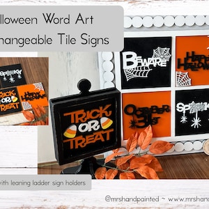 Halloween Wort Art austauschbare Schilder - Laser geschnitten Holz bemalt