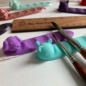 Cute Kitty Cat or Puppy Dog Paint Brush Rest -  PLA Bioplastic 3D Printed - for Watercolor / Acrylic / Oil Painting