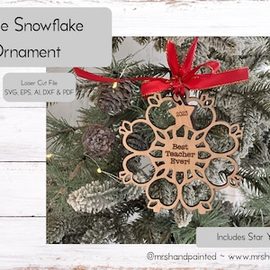 Laser Cut File - Apple Snowflake Ornament - Teacher Gift - Digital Download
