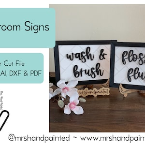 Digital Laser Cut File - Bathroom Signs - Brush and Wash, Floss and Flush - Digital Download