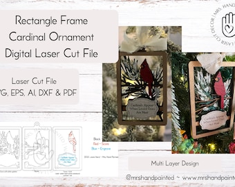 Digital Cut File - Rectangle Frame Cardinal Ornament