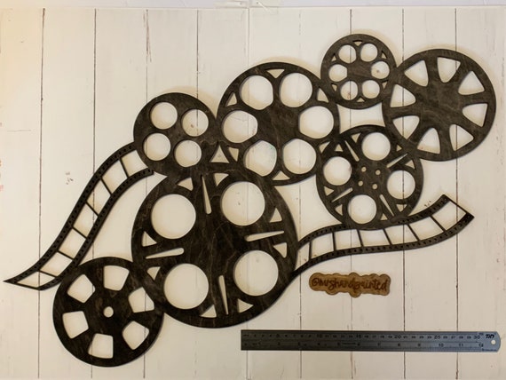 Movie Reels and Film Collage Laser Cut Wood Wall Hanging Home Theater Decor  