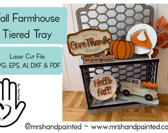 Laser Cut File - Fall Farmhouse Tiered Tray Set - Téléchargement numérique