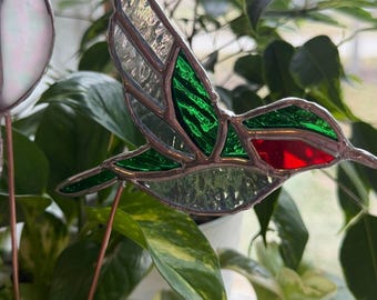 Hummingbird Stained Glass Garden Stake