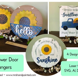 Laser Cut File - Farmhouse Sunflower Door Hangers - Digital Download SVG, DXF, AI files