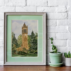 Iowa State Campanile Watercolor Landscape - Fine Art Print - Reproduction Giclee Print