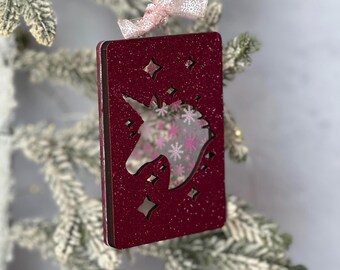 Pink Glitter Unicorn Gift Card Holder Ornament