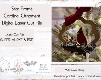 Digital Cut File - Star Frame Cardinal Ornament