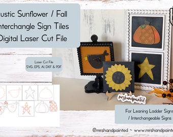 Laser Cut File - Rustic Sunflower Fall Ladder Tiles - Interchangeable Signs - Digital Download